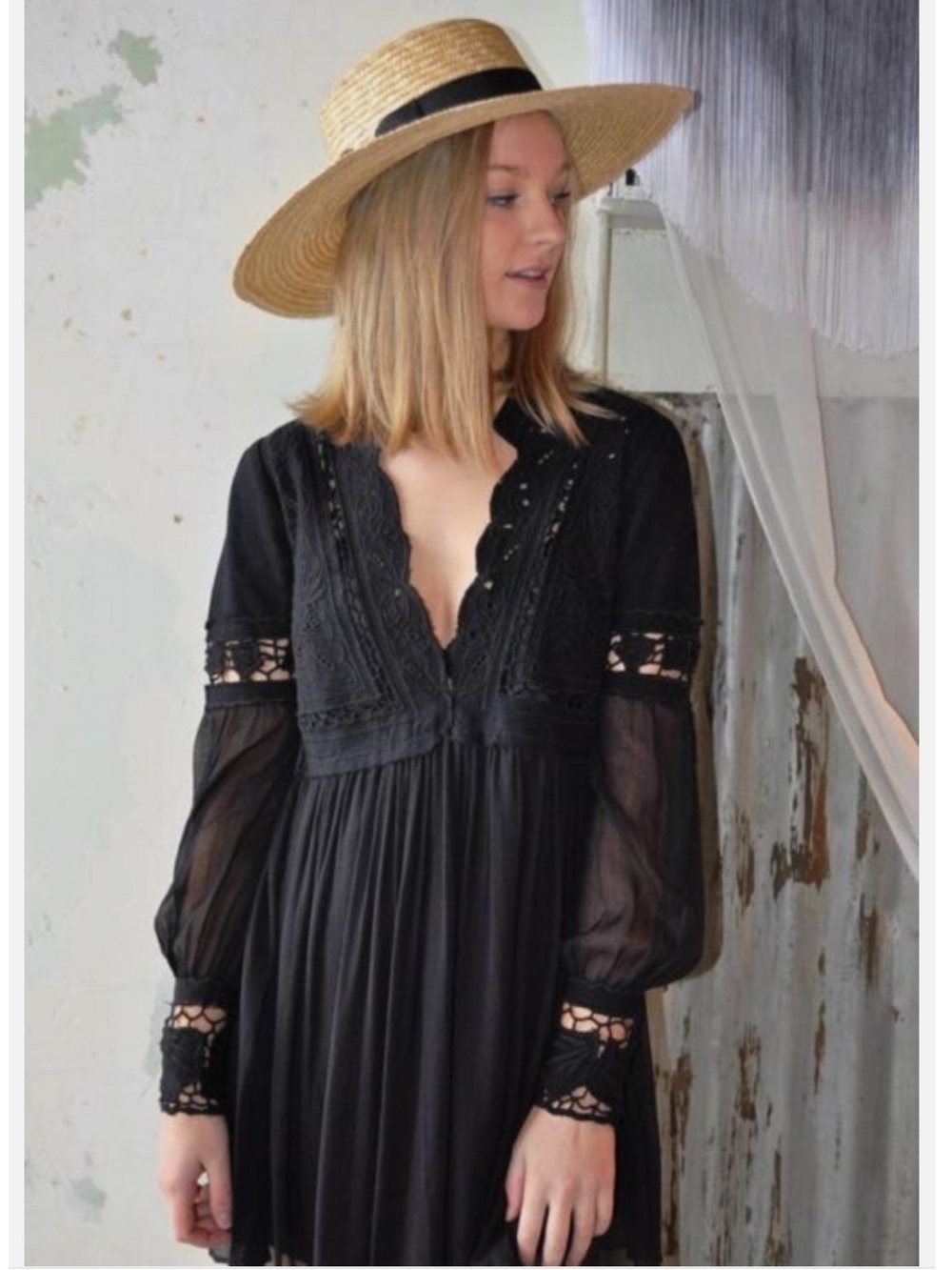 Free People Black Eyelet Mini Dress